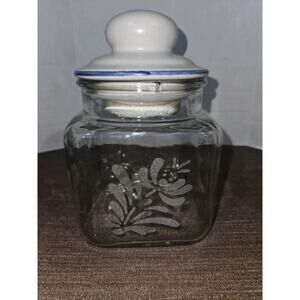 Pfaltzgraff Yorktowne Etched Glass Canister Medium With Pottery Lid USA
